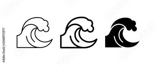 Foto Ocean Wave Icons, Sea Swell Symbols, Water Splash Graphics, Marine Design Elemen