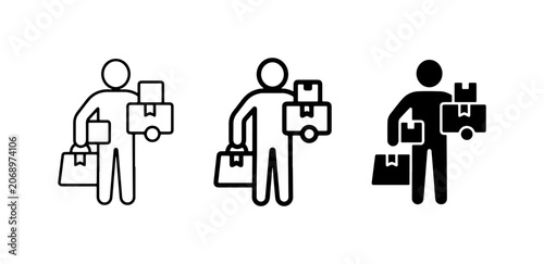 Fotografia Delivery Person Icons, Courier with Packages, Shipping Service Vector Graphics