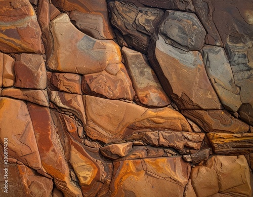 Detailed abstract of weathered rock strata with earthy tones