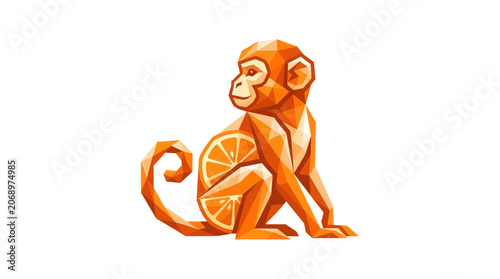 Photography Orange Monkey Geometric Low Poly Style Sitting