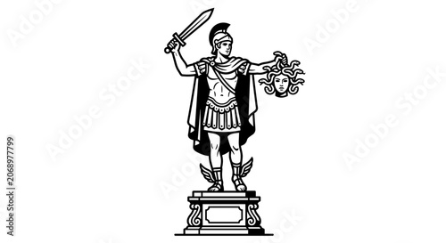 Perseus Statue Holding Medusa Head and Sword.
