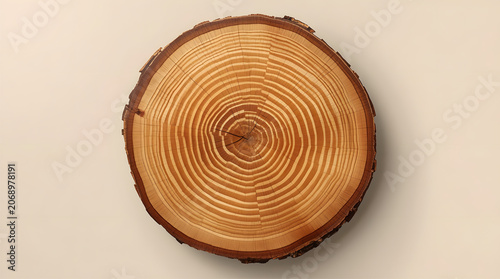cross section of tree trunk on light grey background