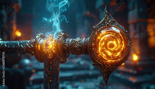 Mystical Staff with Glowing Orbs and Magic.