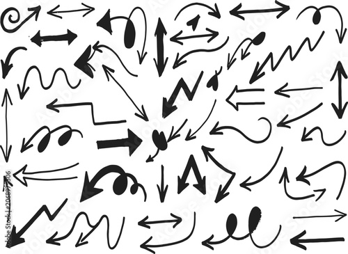 Hand drawn arrows in various directions and styles