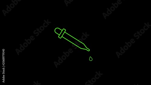 Black eye dropper icon releasing liquid drops animation on white background in flat style