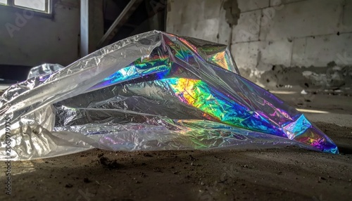 Iridescent Plastic Sheeting in Abandoned Warehouse.