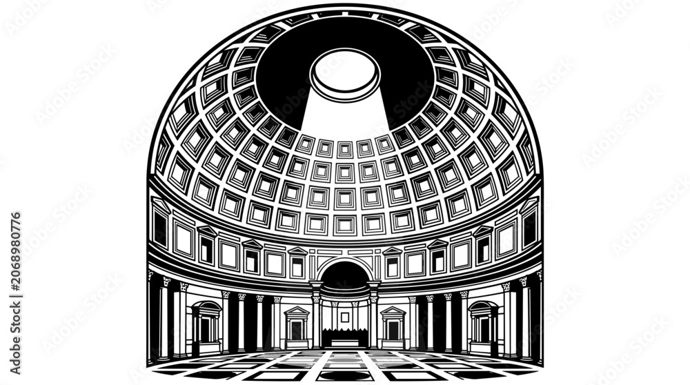 Naklejka premium Pantheon Interior Architectural Illustration.