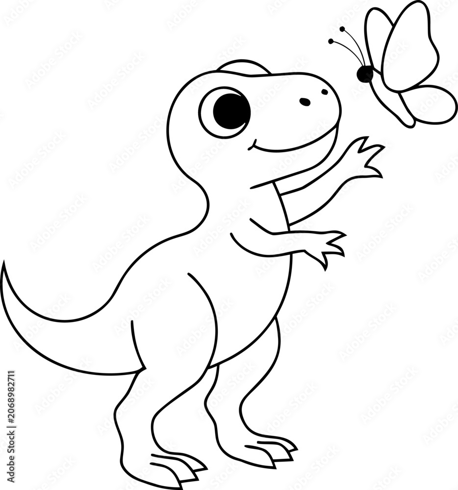 Fototapeta premium Hand Drawn Cute Dinosaur and Butterfly Illustration