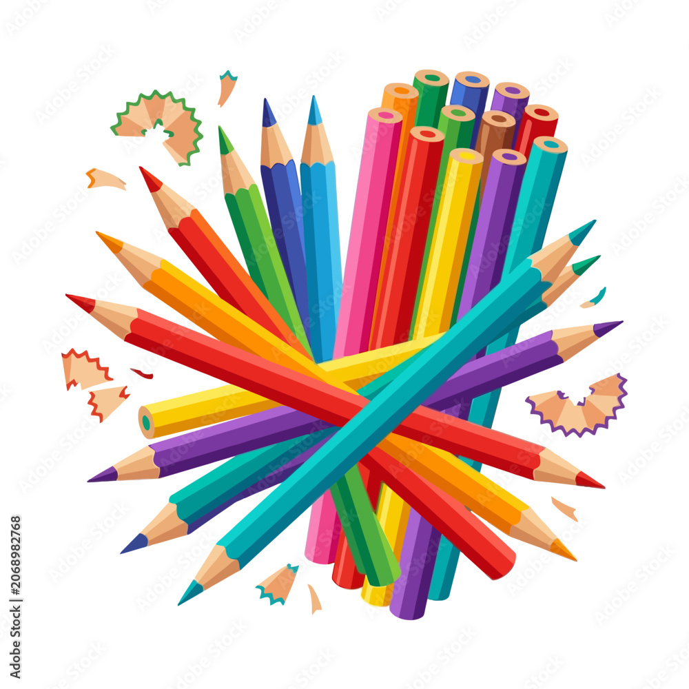 Fototapeta premium A colorful collection of sharpened pencils on a white background