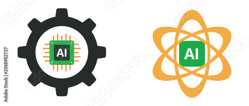 Artificial Intelligence Technology Icons Featuring AI Processor, Smart Automation, Digital Innovation and Scientific Computing Concepts