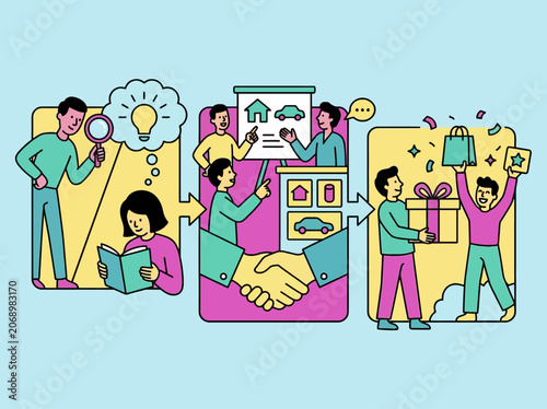 Illustration of a successful business workflow and teamwork