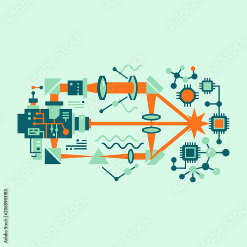 Abstract illustration of laser technology and microchip engineering