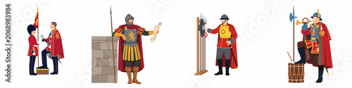 Fényképezés Collection of Flat Vector Illustrations Featuring Historical Soldiers and Ceremo