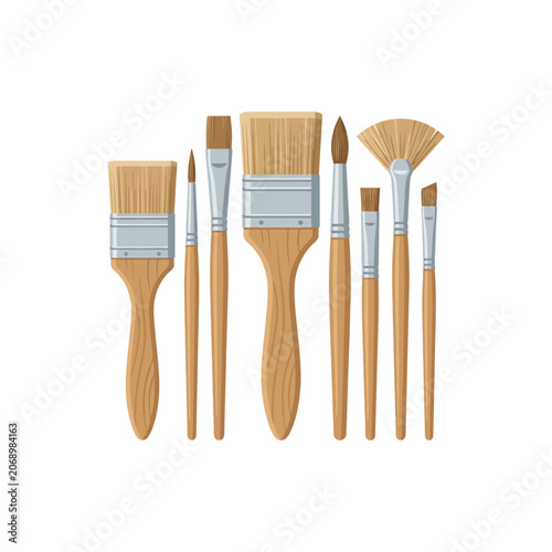 A set of various professional artist paint brushes isolated here