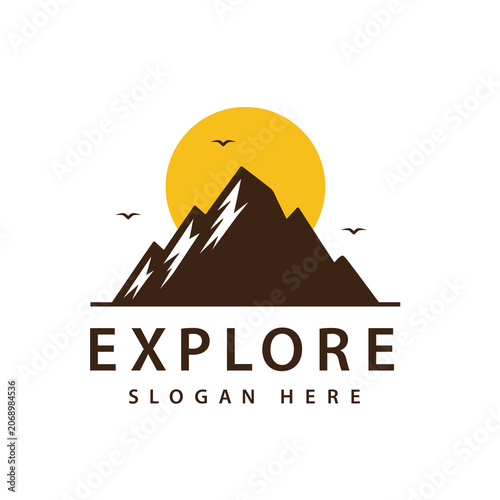 Mountain with sunset vintage logo design vector