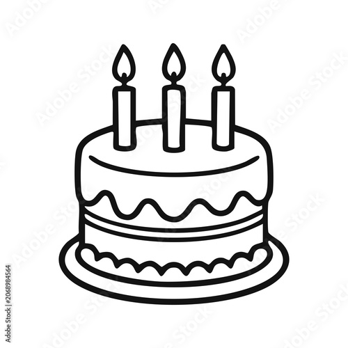 Foto Birthday Cake with Three Burning Candles on Plate Vector Illustration - Sweet Ce