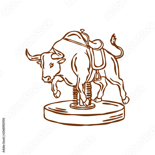 Mechanical bull vector illustration.  Wild West, Western, Cowboy, mechanical bull riding, rodeo whimsical illustrations, graphic elements, doodle