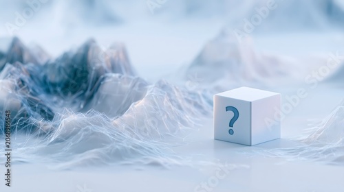 Futuristic digital technology backdrop featuring white 3D block with interrogation point