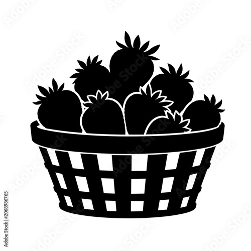 Ripe strawberries in basket silhouette isolated on white background  