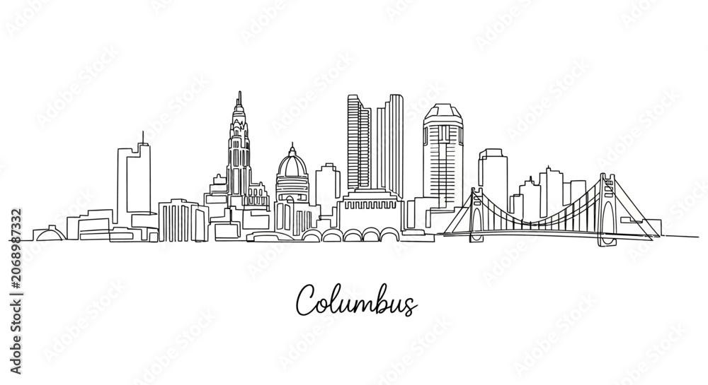 Obraz premium Columbus Skyline Drawing - Line Art Cityscape Illustration