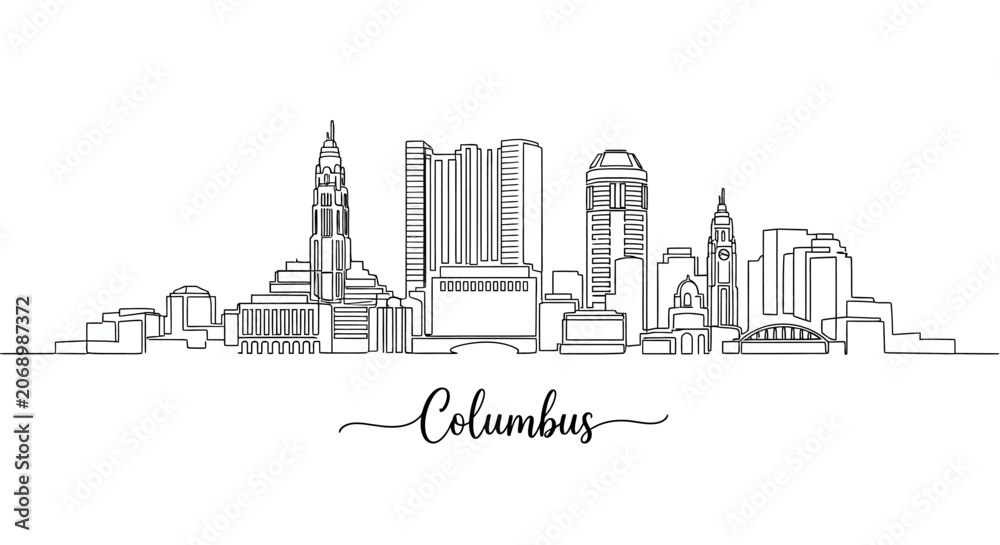 Fototapeta premium Columbus Skyline Line Art - Minimalist Cityscape Illustration