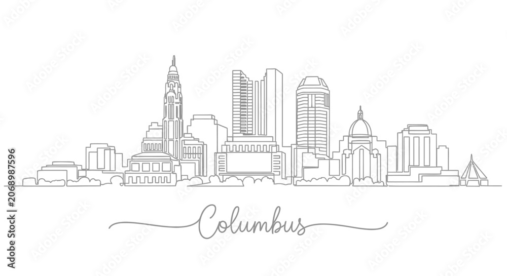 Obraz premium Columbus Ohio Skyline Illustration: Line Art Cityscape