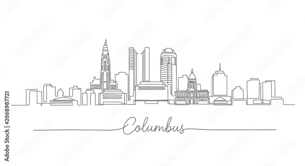 Fototapeta premium Columbus Ohio Skyline Illustration: Minimalist Line Art