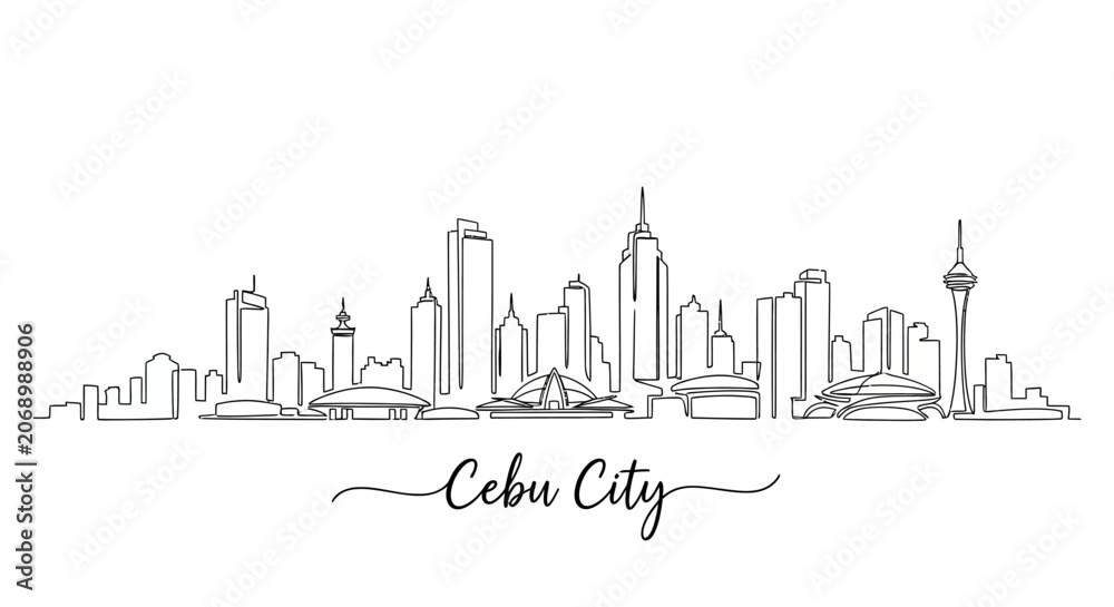 Fototapeta premium Cebu City Skyline, Philippines - Minimalist Line Art Illustration