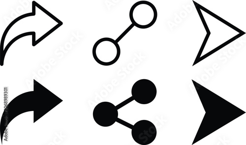 Set of black and white arrow and network share icons for web and mobile user interface design