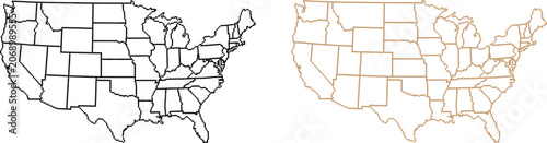 Simple outline map of the united states of america with state borders