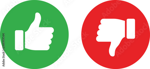Thumbs up and thumbs down icons in green and red circles representing approval and rejection