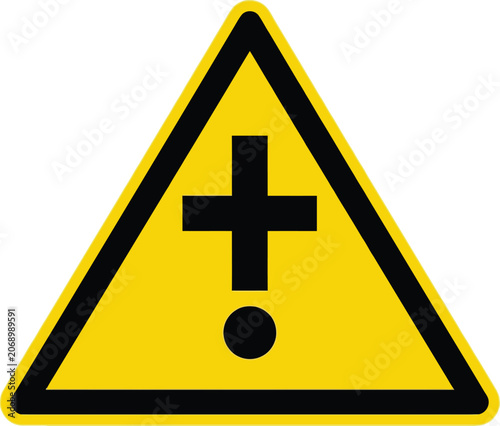 Yellow triangle warning sign with a black cross and dot symbol