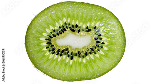 Foto Kiwi fruit slice with green flesh and black seeds