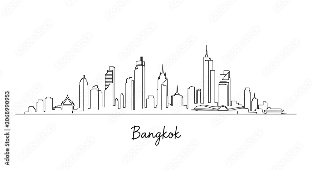 Fototapeta premium Bangkok Skyline Line Art Illustration - Cityscape Outline