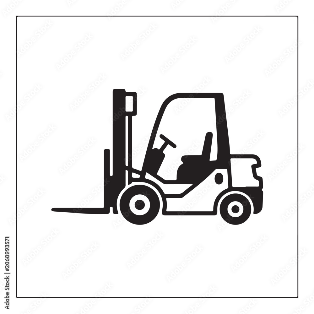 Naklejka premium Forklift truck icon in profile with clean lines on a white background for industrial logistics