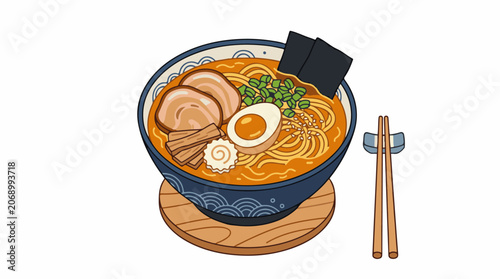 Delicious ramen bowl with chopsticks on side