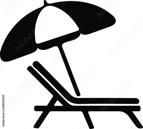 Canvastavla beach chair and umbrella on sandy beach icon