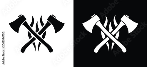 Crossed Firefighter Axes Vector Icon, Fire Rescue Emergency Service Symbol