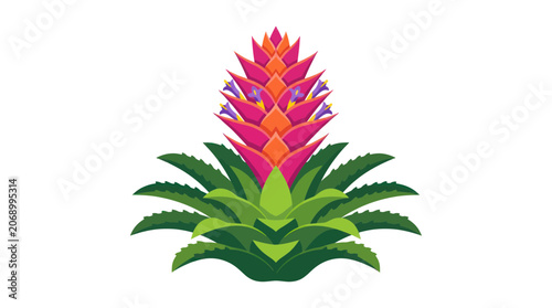 Foto Vibrant Bromeliad Flower Illustration, Tropical Plant, Exotic Floral Design