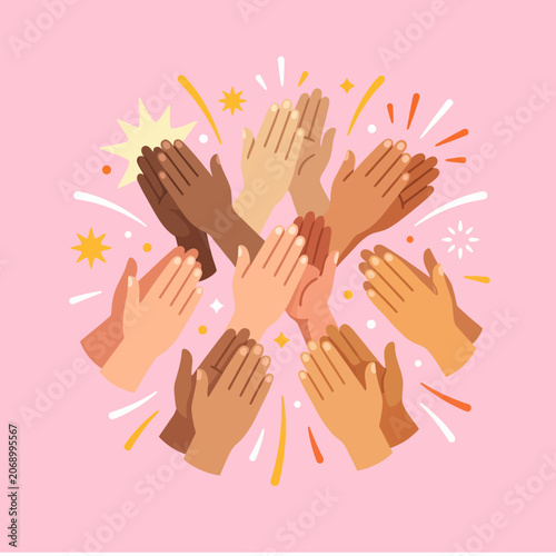 Tableau sur toile This image celebrates unity as diverse hands applaud in harmony