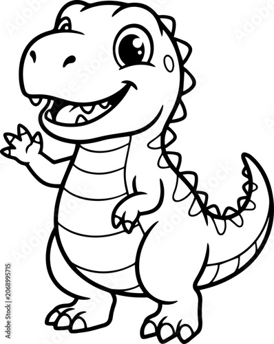 Cute Baby Dinosaur Waving Hand Coloring Page