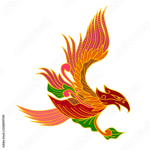 Brave and majestic bird batik motif illustration with elegant traditional ornament details