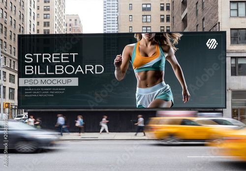 Large Panoramic Billboard in New York City Street Mockup – Front View