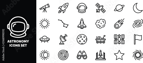 Canvas-taulu Astronomy and space exploration set, featuring outline of rockets, planets, astr