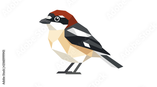 Foto Low Poly Bird Illustration - Geometric Shrike Art
