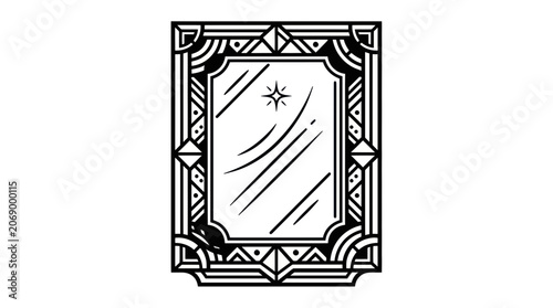 Quadro su tela Vintage Art Deco Mirror Illustration, Decorative Frame, Reflection Sparkle