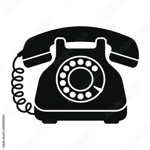 Fotografie A black vintage rotary telephone icon on a white background