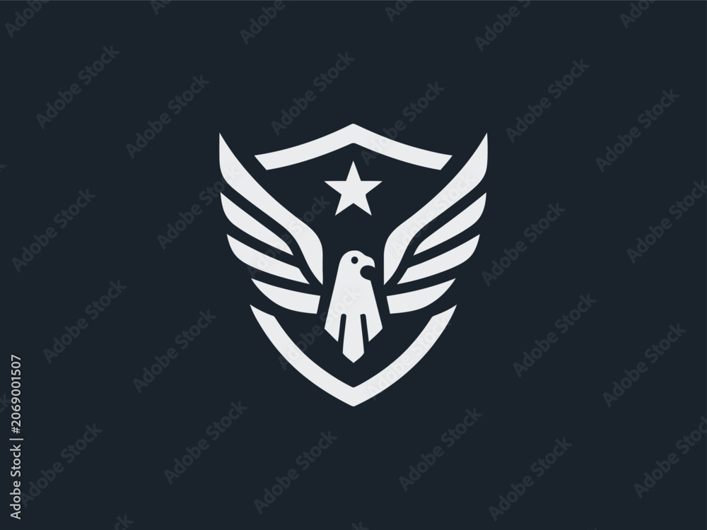 Fototapeta premium Modern Eagle Shield Emblem for Security Military Brands