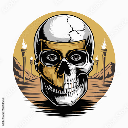 Skull with gold eye patch.