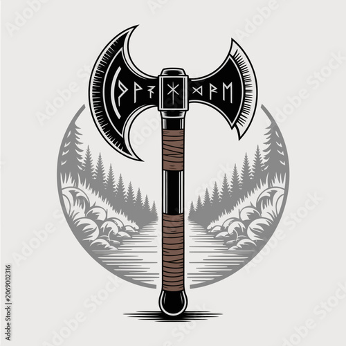Viking Battle Axe with Brown Handle.
